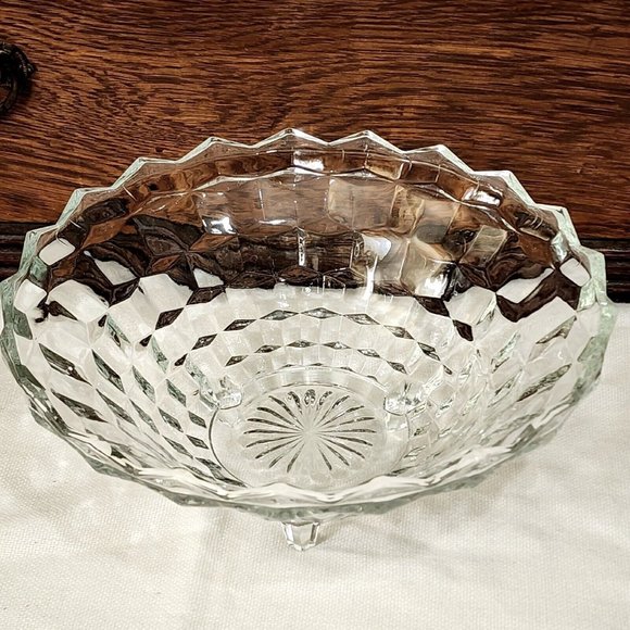 Colony Whitehall Clear Footed Bowl 10" cube cubist glass midcentury vintage - Picture 7 of 13